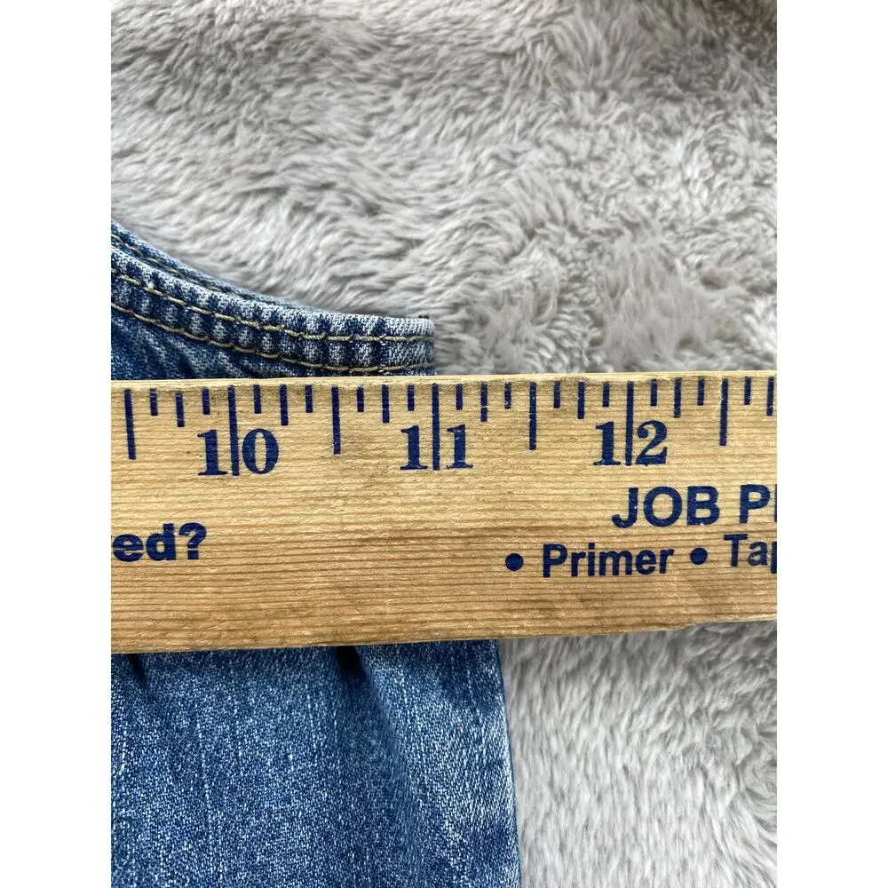 Genuine Kids OshKosh 4T Denim Jumper Dress Embroidered Button Ruffle Hem